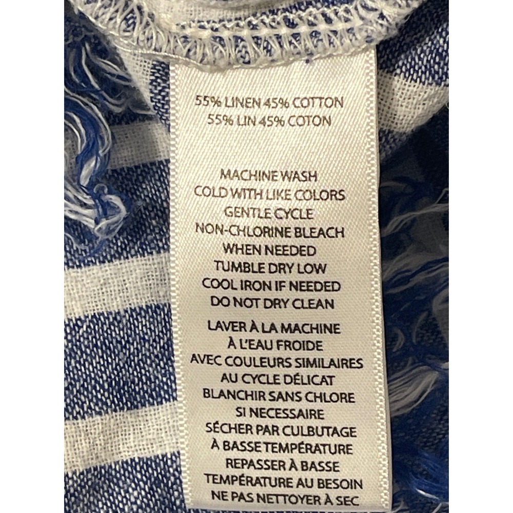 Beachlunchlounge Striped Linen Blend Shirt L Blue Coastal Nautical Casual Preppy - Picture 7 of 8